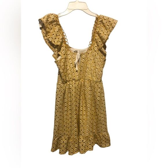 Topshop Broderie Eyelet Ruffle Minidress In Mustard Yellow Size 4 - Picture 4 of 4